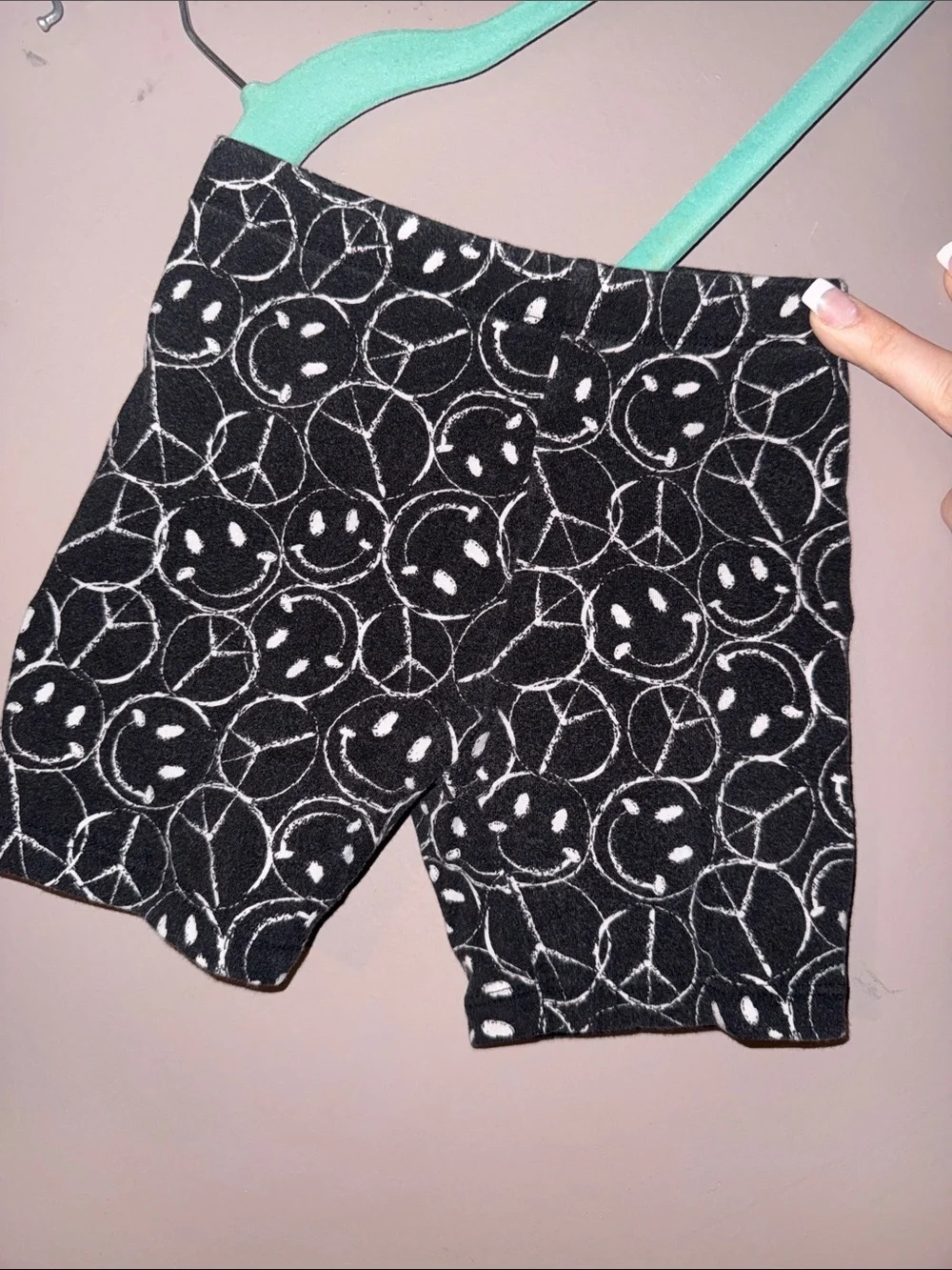 Girls Black Smiley Face Peace Sign Pattern Dress Set, Two Piece